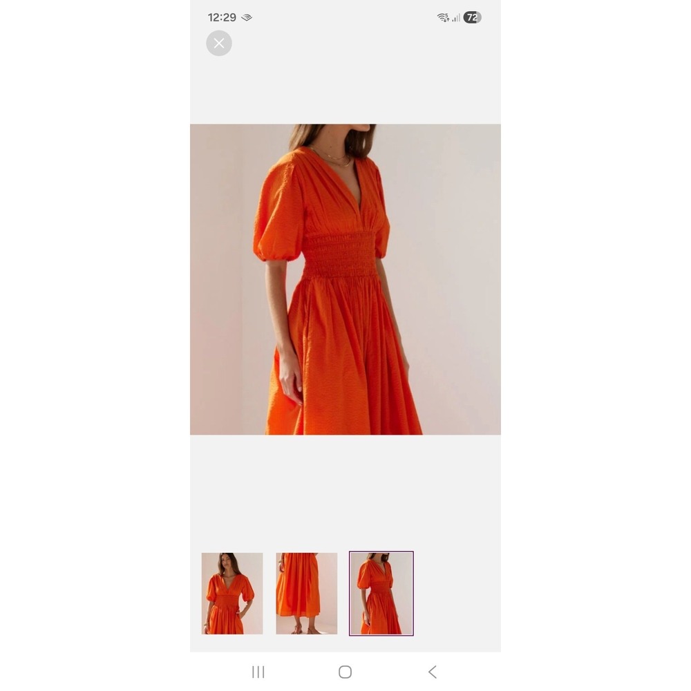 AYR Women's Cotton Lined Orange Maxi Dress L V-neck Wide Smocked Waist Vacation